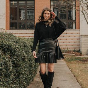 Faux Leather Mini Skirt with Ruffle Hem